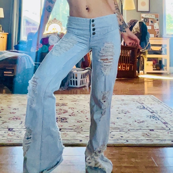 Blue Flared Boho Pants ∆ Denim Jeans ∆ Hippie ∆ Gypsy Flare ~ Chintamani Alchemi - Picture 6 of 11